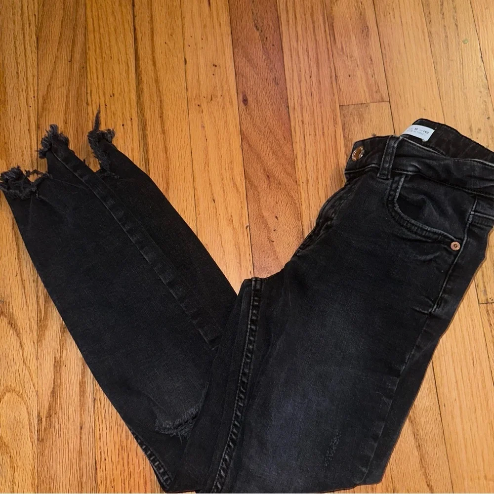 Zara Kids Black Ripped Hem Jeans